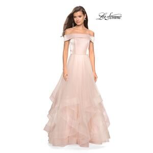 La Femme NWT 27224 Chiffon Off the Shoulder Evening Dress Pink Size 2